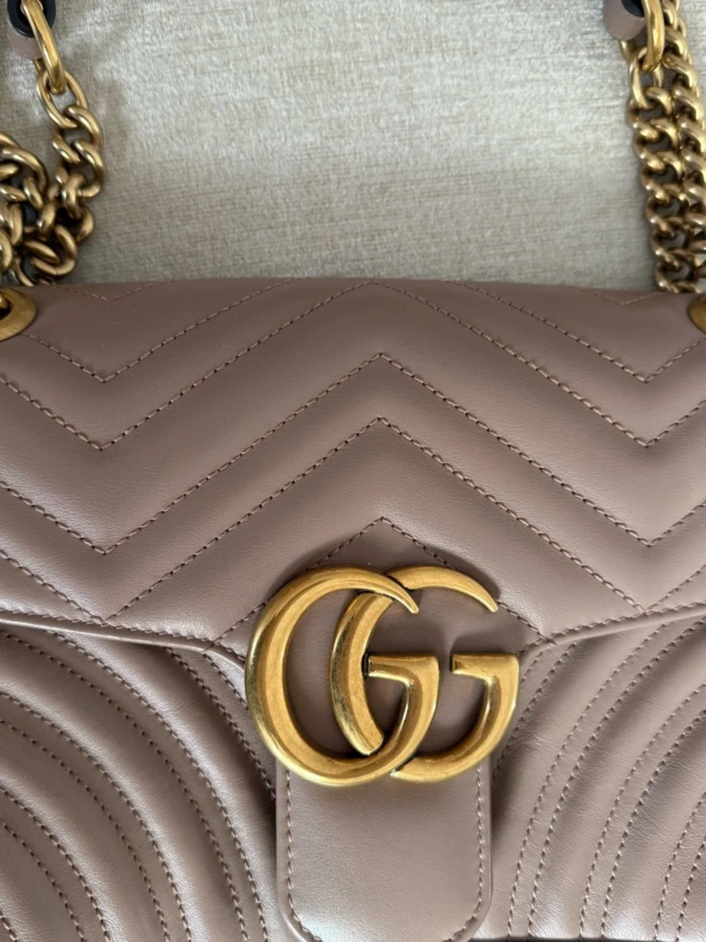 Gucci Taupe Quilted Shoulder Bag with Gold Hardware - Picture 2 of 6